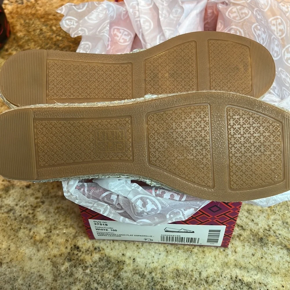 NWT white Tory Burch Perforated Logo Espadrille Nappa Leather - Picture 3 of 6